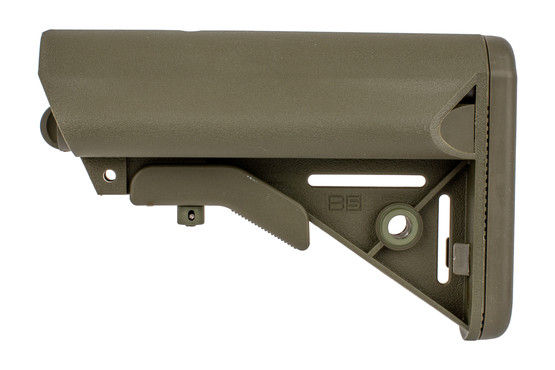 B5 Systems ENHANCED SOPMOD stock fits MIL-SPEC buffer tubes with a wide cheek weld and OD Green finish